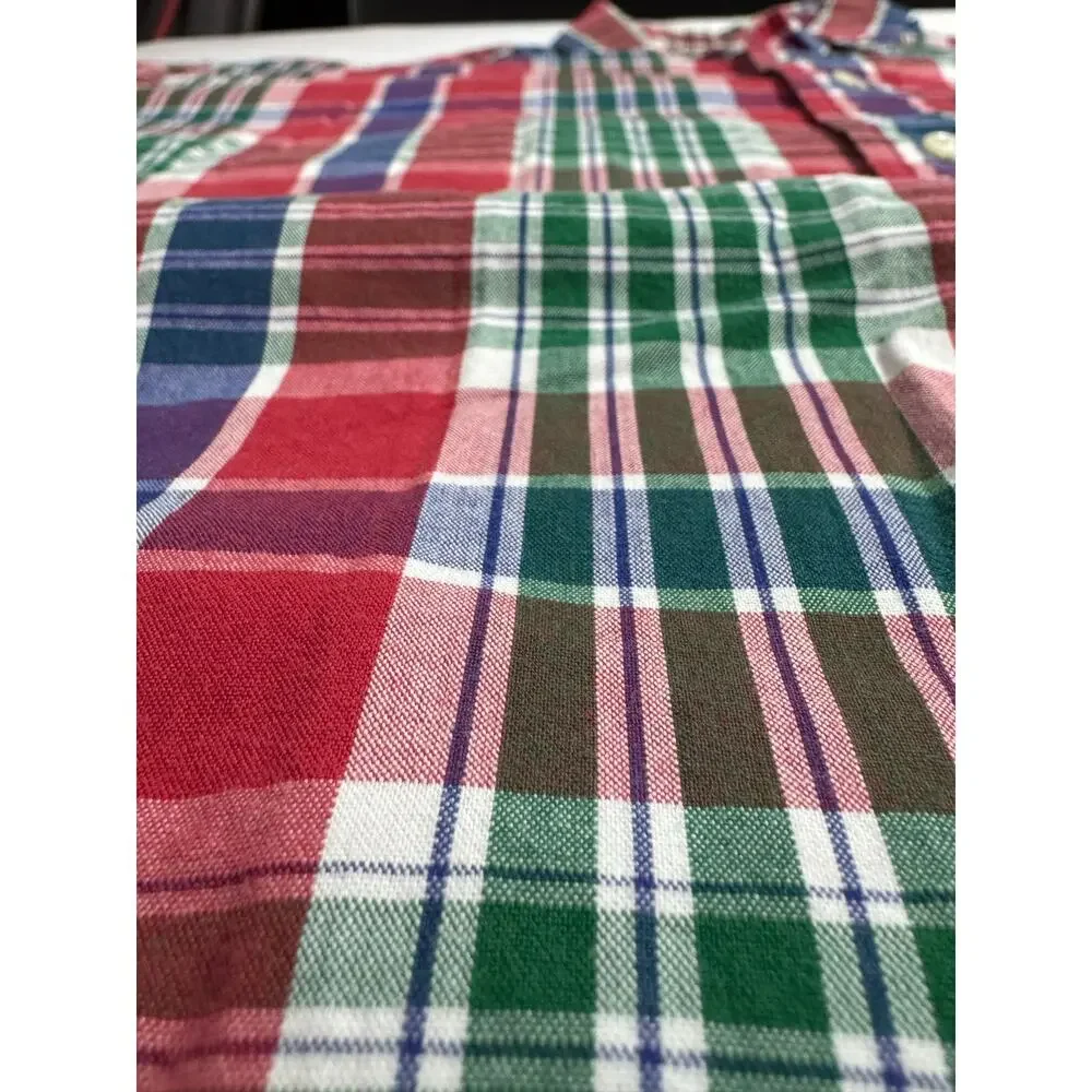 Polo Ralph Lauren Red Blue Green Checkers Button Down Shirt Large 100% Cotton
